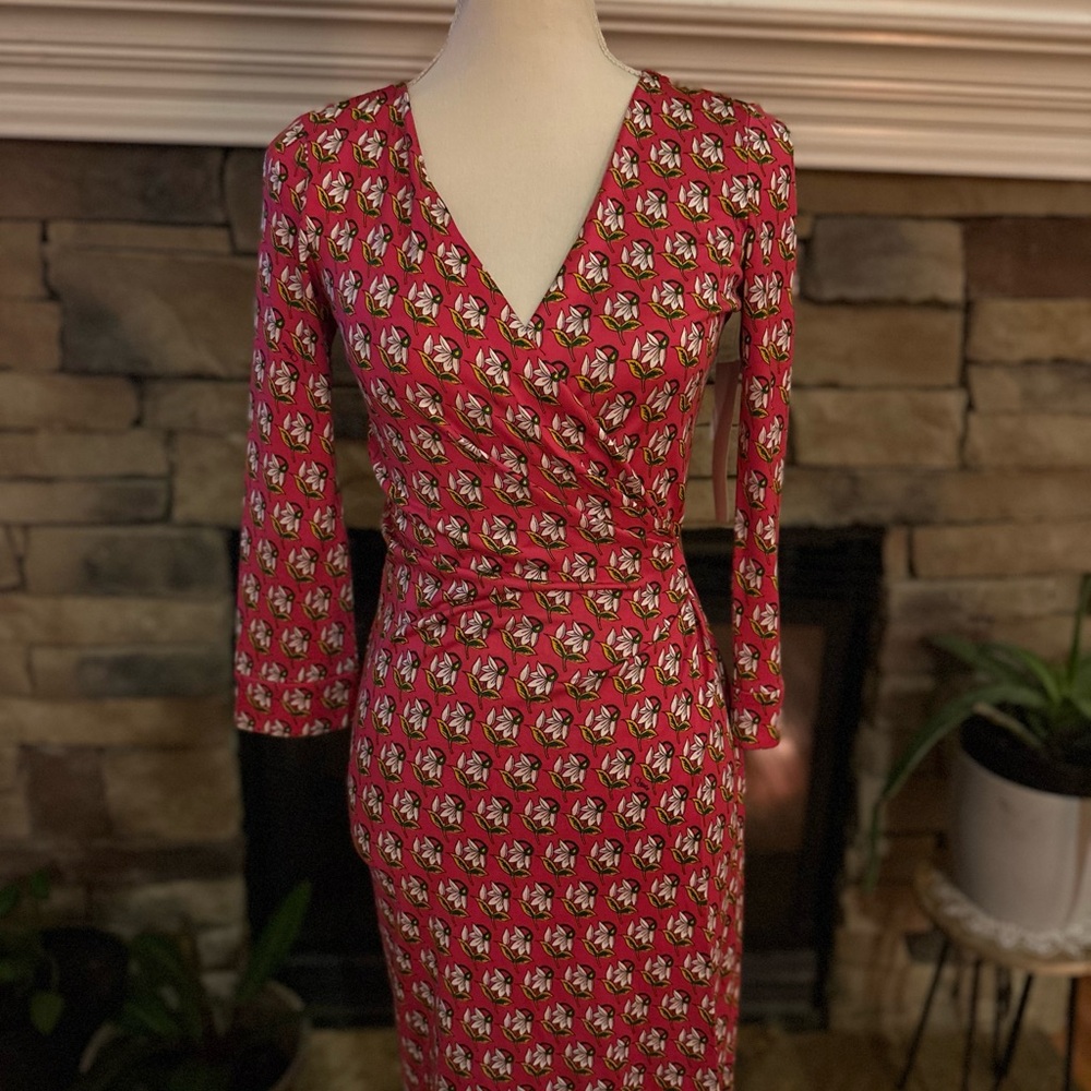 Red Patterned Wrap Dress